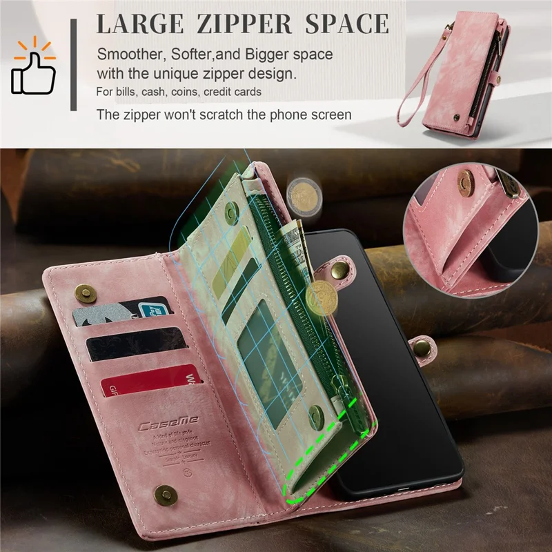 CASEME 008 Series For Samsung Galaxy A12 Detachable 2-in-1 Multi-Function TPU + PU Leather Phone Wallet Stand Shell - Pink