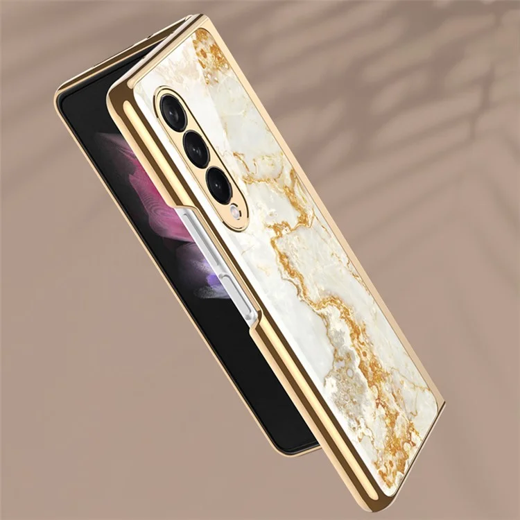GKK Painted Pattern Printing IMD Tempered Glass Back + Hard PC Shockproof Anti-Scratch Protective Cover for Samsung Galaxy Z Fold3 5G - Champagne