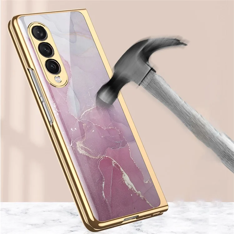 GKK Painted Pattern Printing IMD Tempered Glass Back + Hard PC Shockproof Anti-Scratch Protective Cover for Samsung Galaxy Z Fold3 5G - Champagne