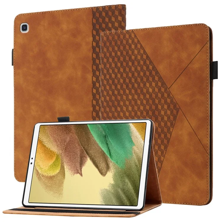 Card Slots Design Full Protective Skin-Touch PU Leather Tablet Protective Cover Case with Rhombus Imprinting and Anti-Slip Strap for Samsung Galaxy Tab A7 Lite 8.7-inch T220/T225 - Brown