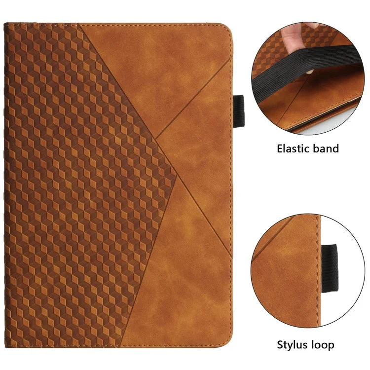 Card Slots Design Full Protective Skin-Touch PU Leather Tablet Protective Cover Case with Rhombus Imprinting and Anti-Slip Strap for Samsung Galaxy Tab A7 Lite 8.7-inch T220/T225 - Brown