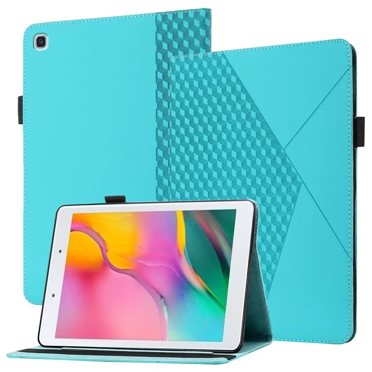 Rhombus Imprimé Pleine Peau Tactile Etui de Protection en Cuir PU avec Fentes pour Cartes pour Samsung Galaxy Tab A 8.0 Wi-Fi (2019) SM-T290 T290/T295/T297 - Bleu Lac 
