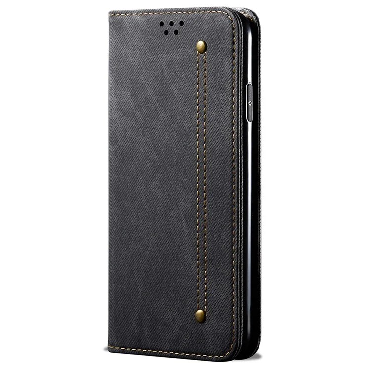 Scratch Resistant Flip Phone Cover Jeans Cloth Texture Leather Wallet Stand Case for Samsung Galaxy M52 5G - Black