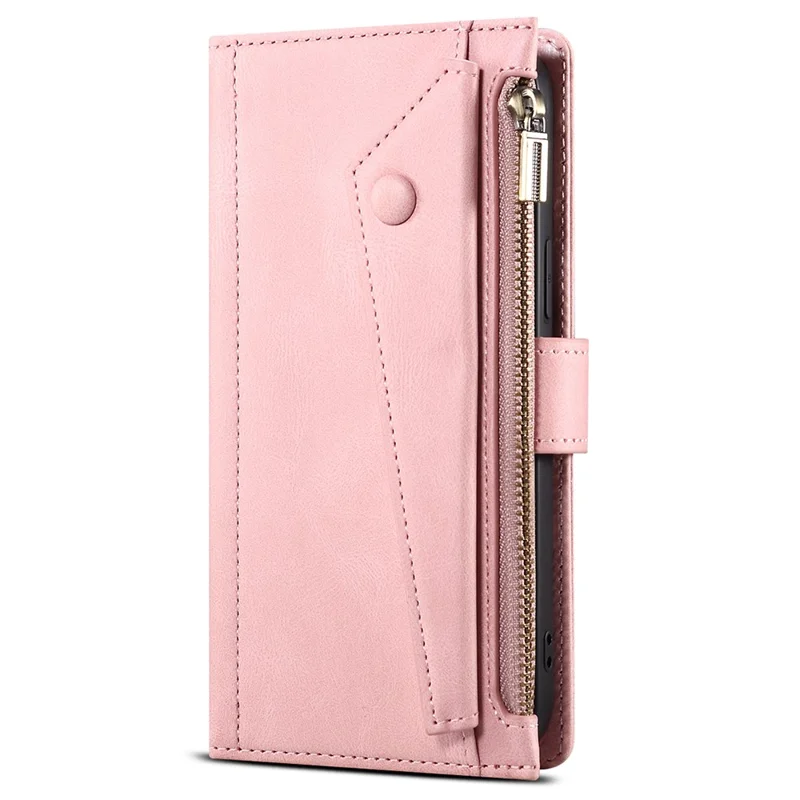 Wallet Phone Cover Protective Zippered Pocket with Strap Card Slots Multifunctional Case Phone Case with Stand for Samsung Galaxy A42 5G - Pink