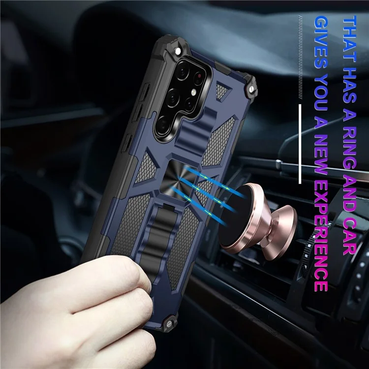 Étui de protection hybride en PC dur et TPU souple, résistant aux rayures et aux chocs, avec support intégré, pour Samsung Galaxy S22 Ultra - Bleu
