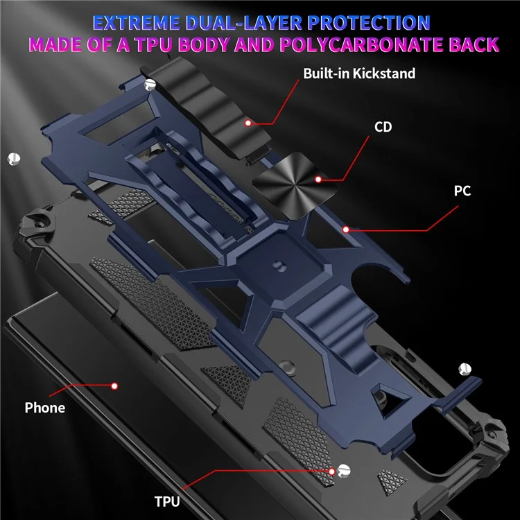 Étui de protection hybride en PC dur et TPU souple, résistant aux rayures et aux chocs, avec support intégré, pour Samsung Galaxy S22 Ultra - Bleu