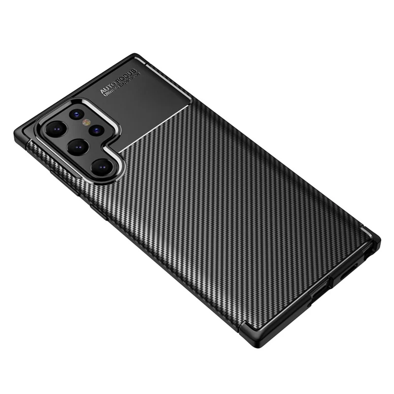 Carbon Fiber Soft TPU Slim Fashion Anti-Slip Protective Back Cover for Samsung Galaxy S22 Ultra - Black