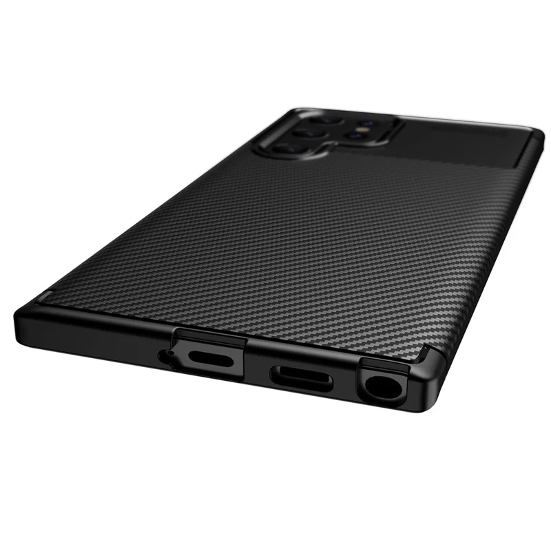 Carbon Fiber Soft TPU Slim Fashion Anti-Slip Protective Back Cover for Samsung Galaxy S22 Ultra - Black