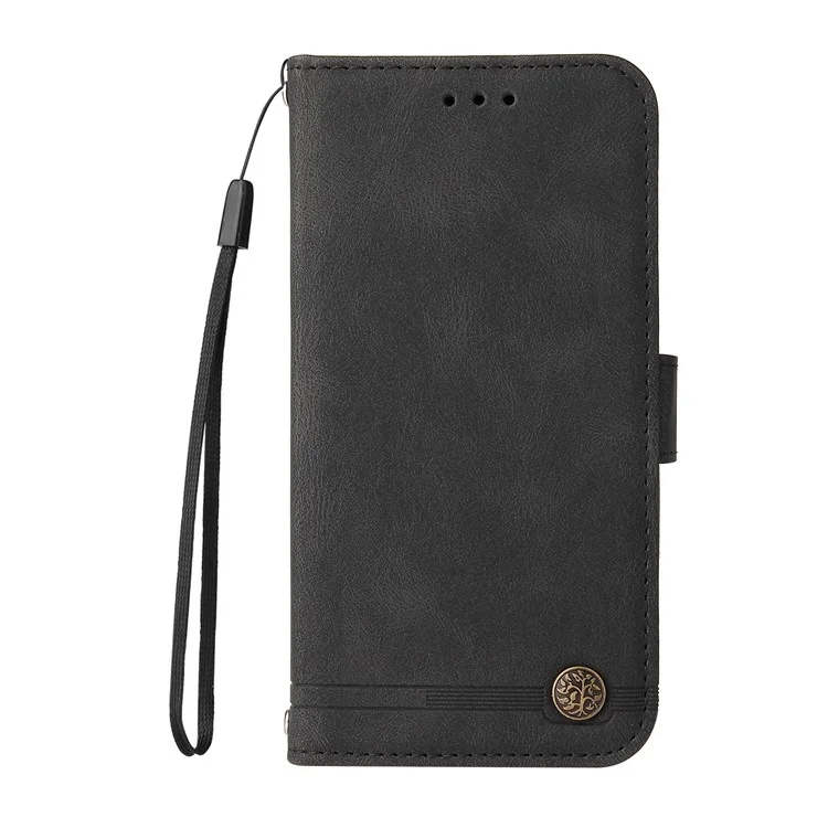 Tree Pattern Metal Button Decor Wallet Stand Flip Cover PU Leather Phone Case with Wrist Strap for Samsung Galaxy A03s (166.5 x 75.98 x 9.14mm) - Black