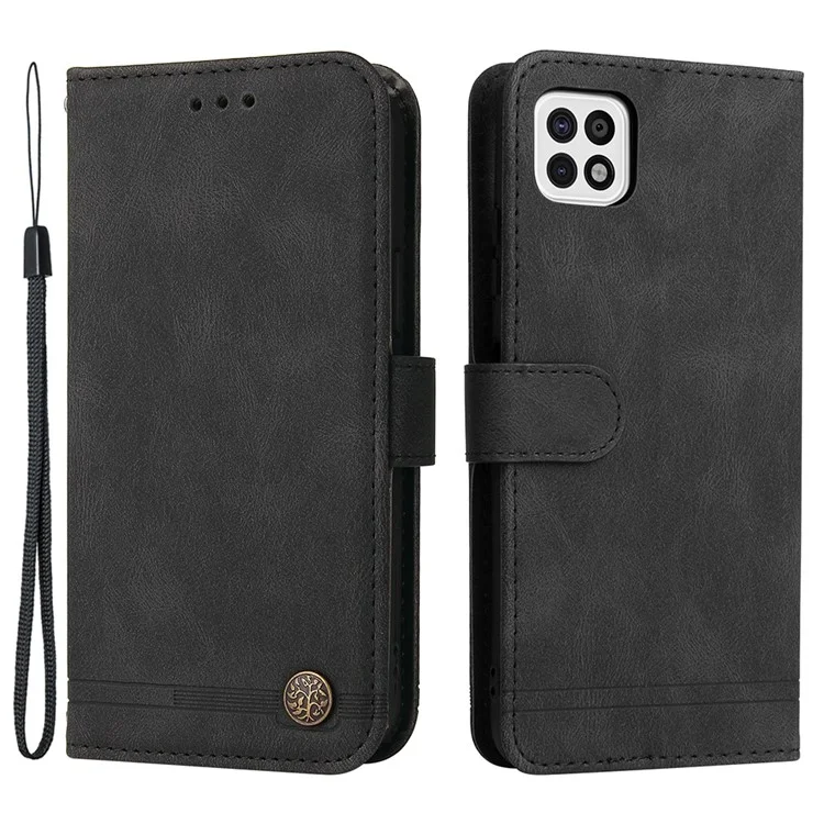 Botão do Botão de Metal à Prova de Choque Caixa de Telefone de Monte PU PU Causão de Calaria Para Samsung Galaxy A22 5G (versão Dos Eua) - Preto
