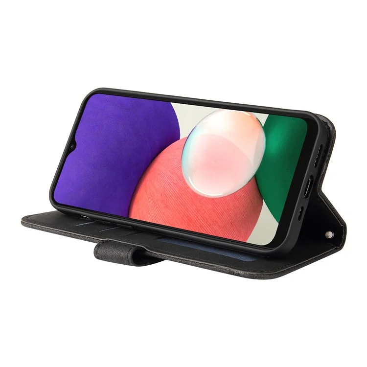 Botão do Botão de Metal à Prova de Choque Caixa de Telefone de Monte PU PU Causão de Calaria Para Samsung Galaxy A22 5G (versão Dos Eua) - Preto