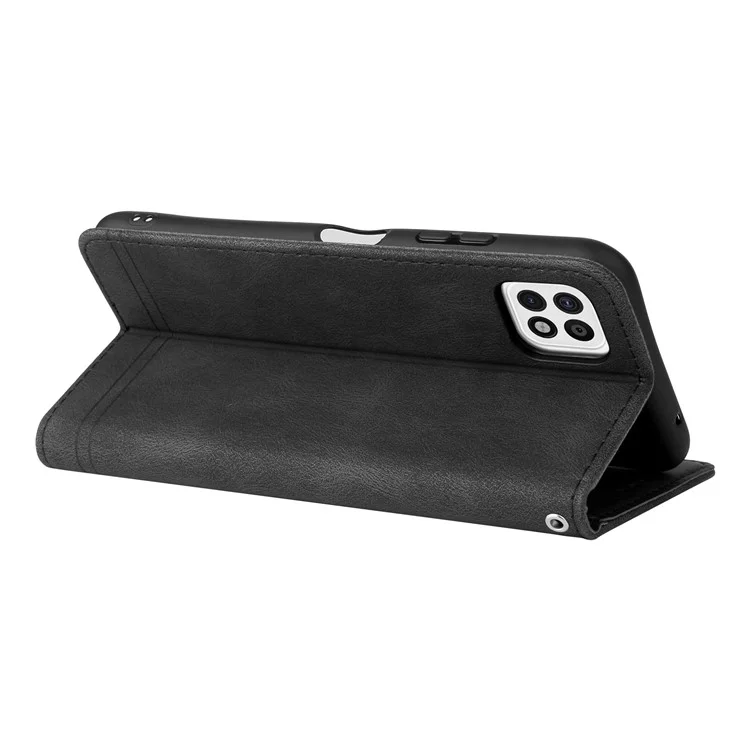 Botão do Botão de Metal à Prova de Choque Caixa de Telefone de Monte PU PU Causão de Calaria Para Samsung Galaxy A22 5G (versão Dos Eua) - Preto