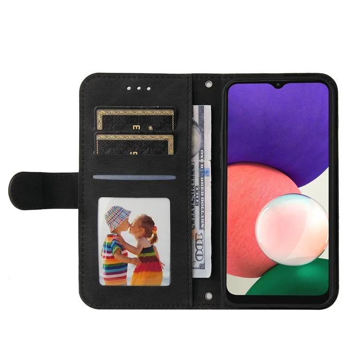Botão do Botão de Metal à Prova de Choque Caixa de Telefone de Monte PU PU Causão de Calaria Para Samsung Galaxy A22 5G (versão Dos Eua) - Preto
