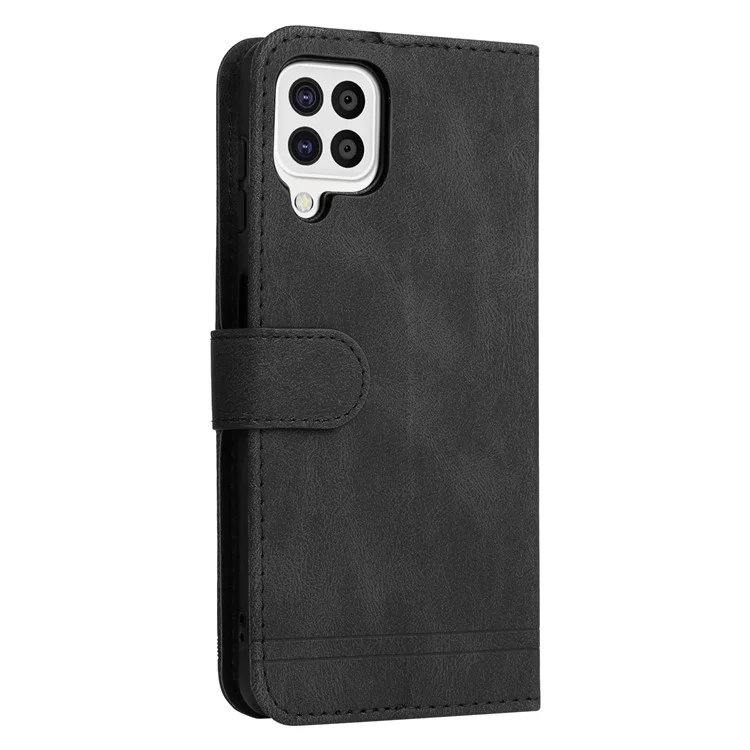 Pulsante Metallico Del Modello di Metallo Flip Telefono Copertina Del Portafoglio in Pelle Per Samsung Galaxy A22 4G (versione Ue) / M22 - Nero