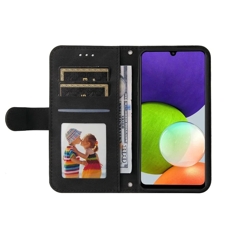 Pulsante Metallico Del Modello di Metallo Flip Telefono Copertina Del Portafoglio in Pelle Per Samsung Galaxy A22 4G (versione Ue) / M22 - Nero