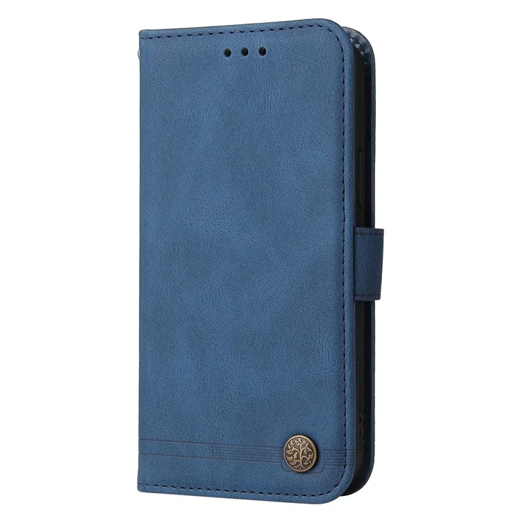 Patrón de Árbol Botón de Metal Flip Telephip Case de Cuero PU Cubierta de Soporte Para Samsung Galaxy A22 4G (versión de la Ue) / M22 - Azul