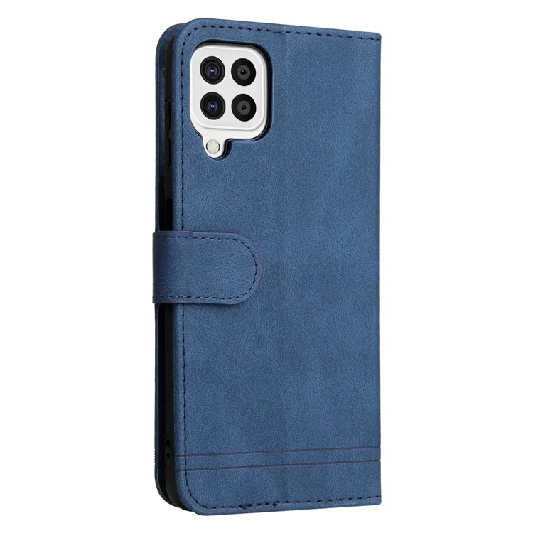 Patrón de Árbol Botón de Metal Flip Telephip Case de Cuero PU Cubierta de Soporte Para Samsung Galaxy A22 4G (versión de la Ue) / M22 - Azul