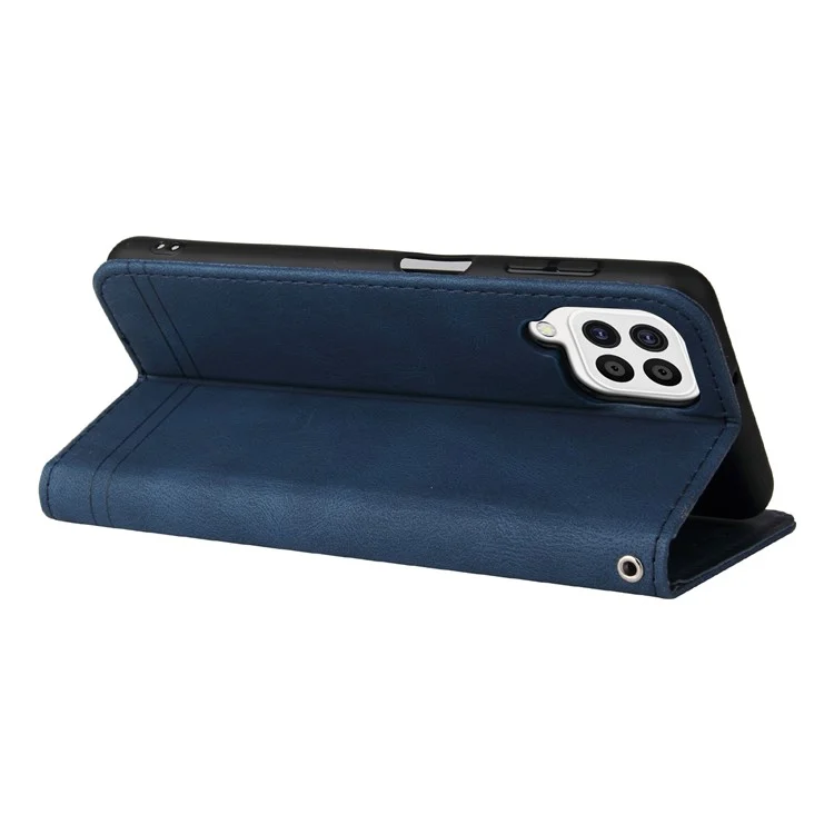 Baummuster -metallknopf Flip Phone Hülle PU Leder Brieftasche Abdeckung Für Samsung Galaxy A22 4G (EU -version) / M22 - Blau