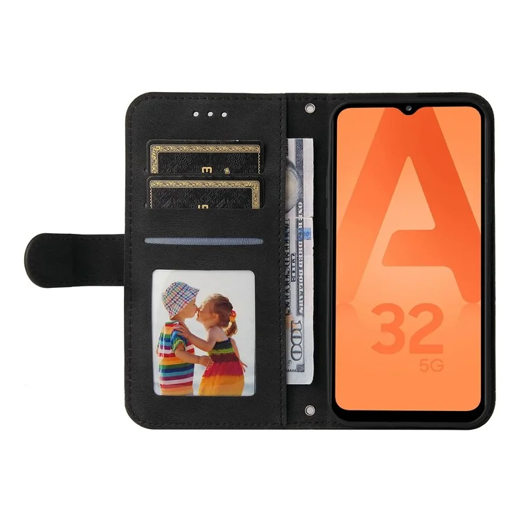 Case Del Telefono a Flip Del Pulsante di Metallo Del Modello di Design Alla Moda Per il Portafoglio in Pelle Per Samsung Galaxy A32 5G / M32 5G - Nero