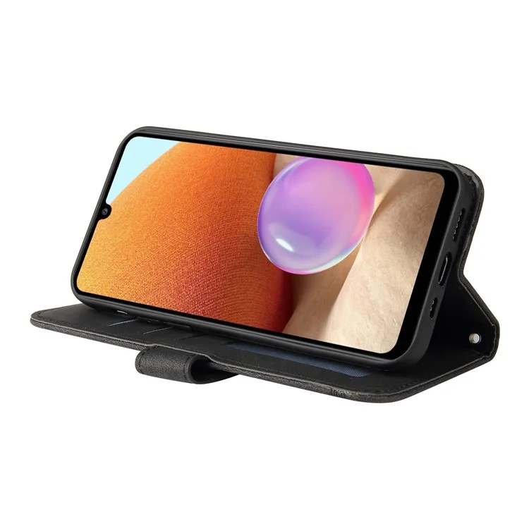 Per Samsung Galaxy A32 4G (versione EU) Supporto Stand Design Motivo Albero Pulsante Metallo Flip Phone Case PU Pelle Portafoglio Stand Cover - Nero