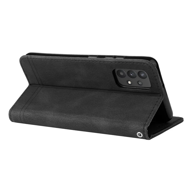 Per Samsung Galaxy A32 4G (versione EU) Supporto Stand Design Motivo Albero Pulsante Metallo Flip Phone Case PU Pelle Portafoglio Stand Cover - Nero