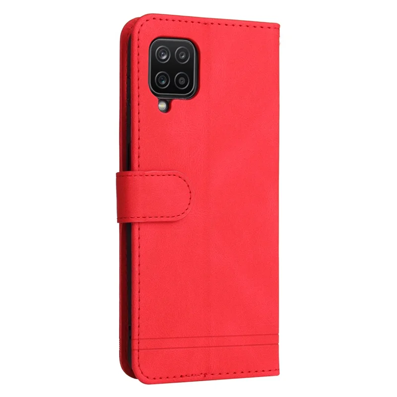 For Samsung Galaxy F12 / M12 / A12 Leather Wallet Cases Skin Touch Phone Cover Stand with Strap - Red