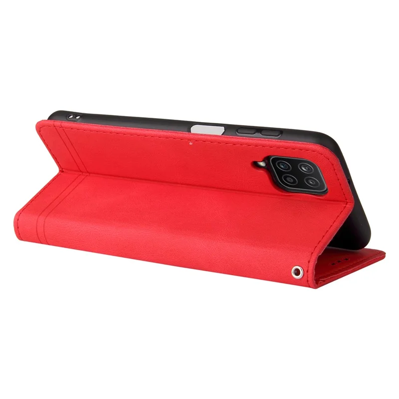 For Samsung Galaxy F12 / M12 / A12 Leather Wallet Cases Skin Touch Phone Cover Stand with Strap - Red