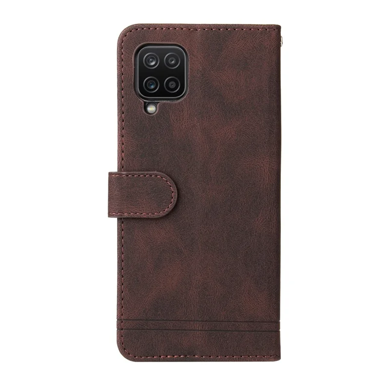 For Samsung Galaxy F12 / M12 / A12 Leather Wallet Cases Skin Touch Phone Cover Stand with Strap - Brown