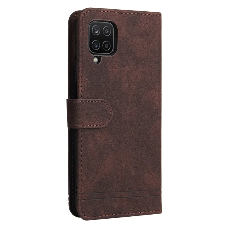 For Samsung Galaxy F12 / M12 / A12 Leather Wallet Cases Skin Touch Phone Cover Stand with Strap - Brown