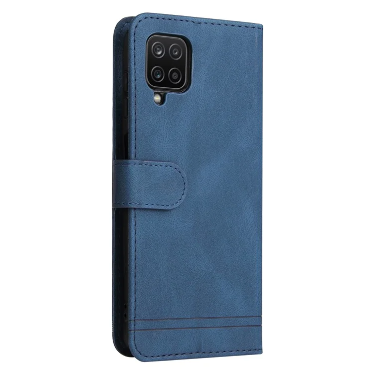 Scratch Resistant Tree Pattern Metal Button Flip Phone Case PU Leather Wallet Stand Cover for Samsung Galaxy F12/M12/A12 - Blue