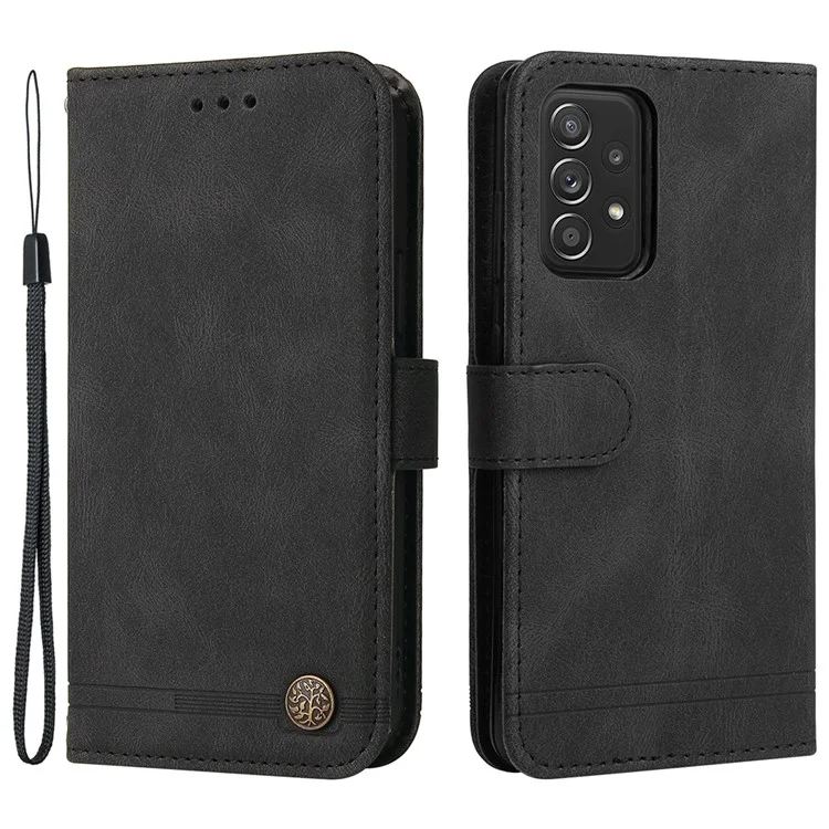 For Samsung Galaxy A52 5G / 4G / A12 Leather Wallet Cases Skin Touch Phone Cover Stand with Strap - Black