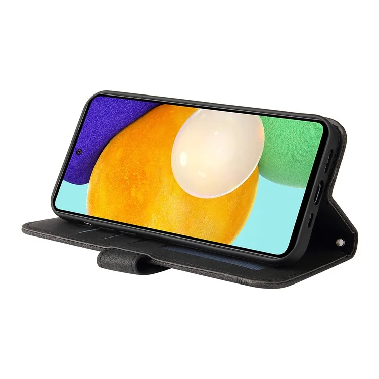 For Samsung Galaxy A52 5G / 4G / A12 Leather Wallet Cases Skin Touch Phone Cover Stand with Strap - Black