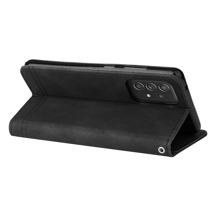 For Samsung Galaxy A52 5G / 4G / A12 Leather Wallet Cases Skin Touch Phone Cover Stand with Strap - Black