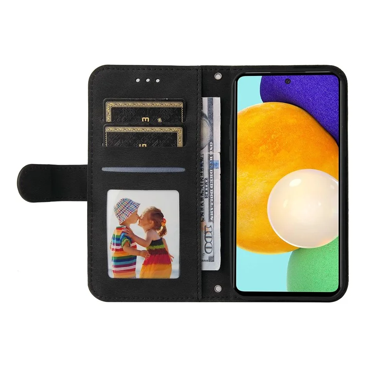 For Samsung Galaxy A52 5G / 4G / A12 Leather Wallet Cases Skin Touch Phone Cover Stand with Strap - Black