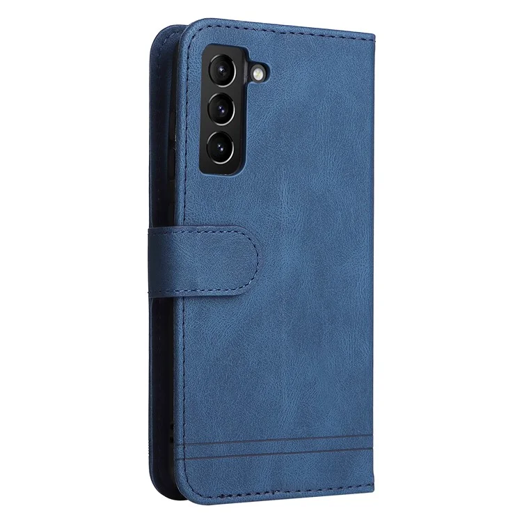 For Samsung Galaxy S21 FE 5G Leather Wallet Cases Skin Touch Phone Cover Stand with Strap - Blue