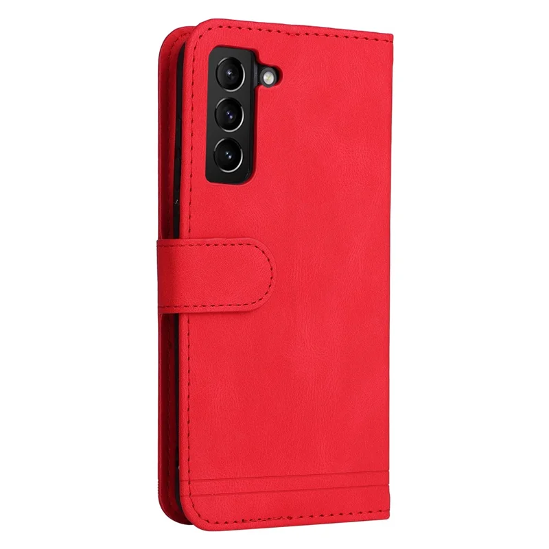 For Samsung Galaxy S21 FE 5G Leather Wallet Cases Skin Touch Phone Cover Stand with Strap - Red