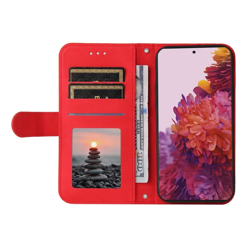 For Samsung Galaxy S21 FE 5G Leather Wallet Cases Skin Touch Phone Cover Stand with Strap - Red