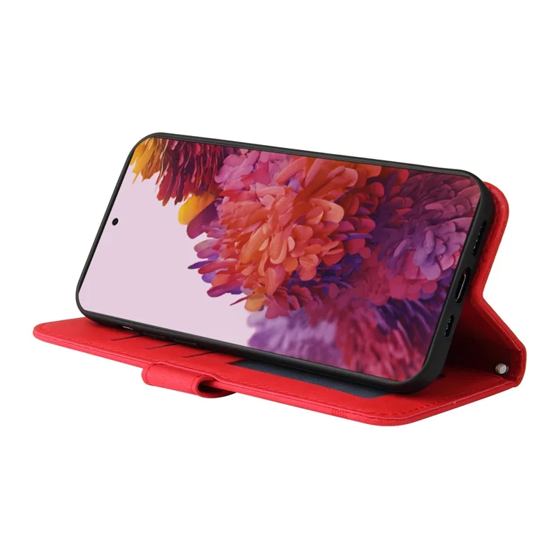 For Samsung Galaxy S21 FE 5G Leather Wallet Cases Skin Touch Phone Cover Stand with Strap - Red