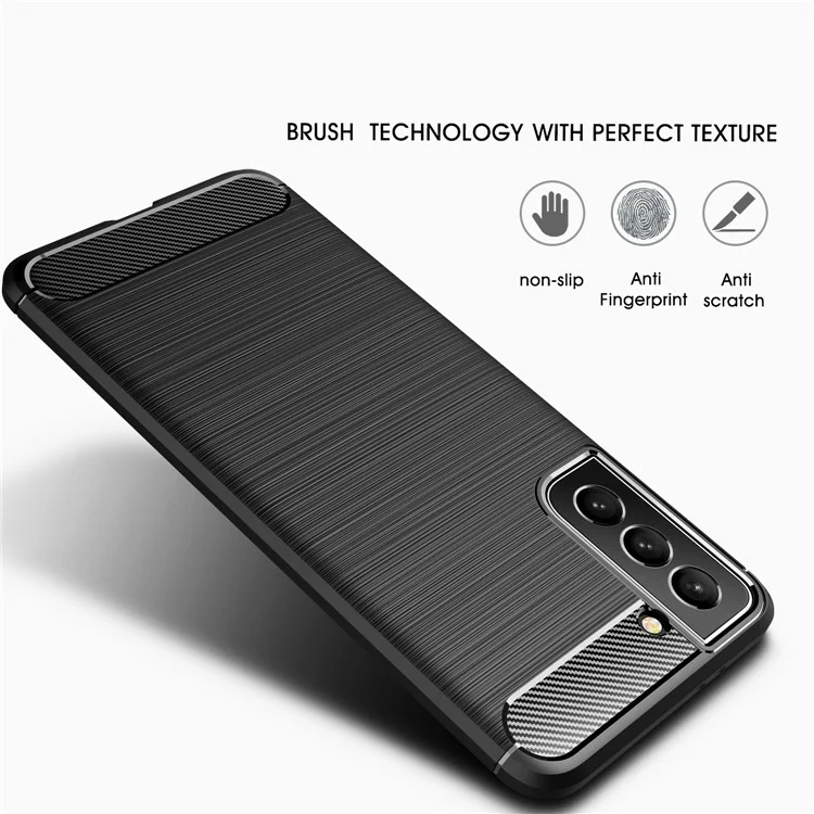 Carbon Fiber Brushed Texture Light Slim Scratch-Resistant Flexible Soft TPU Phone Cover for Samsung Galaxy S22 5G - Black