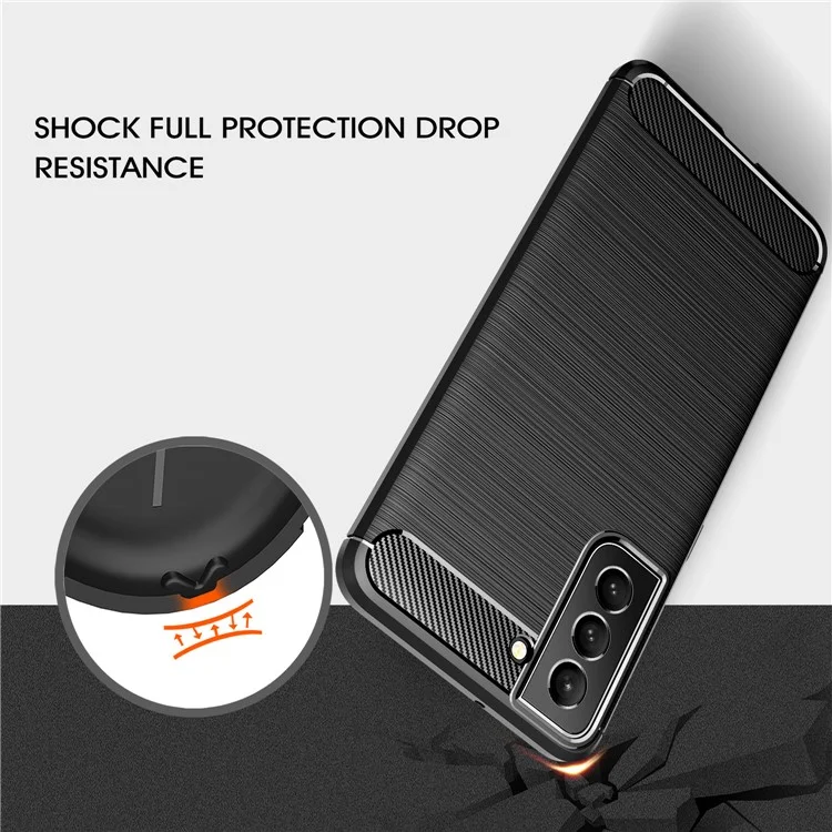 Carbon Fiber Brushed Texture Light Slim Scratch-Resistant Flexible Soft TPU Phone Cover for Samsung Galaxy S22 5G - Black