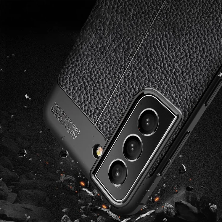 Litchi Skin Cellphone Back Case TPU Shell for Samsung Galaxy S22+ 5G - Black