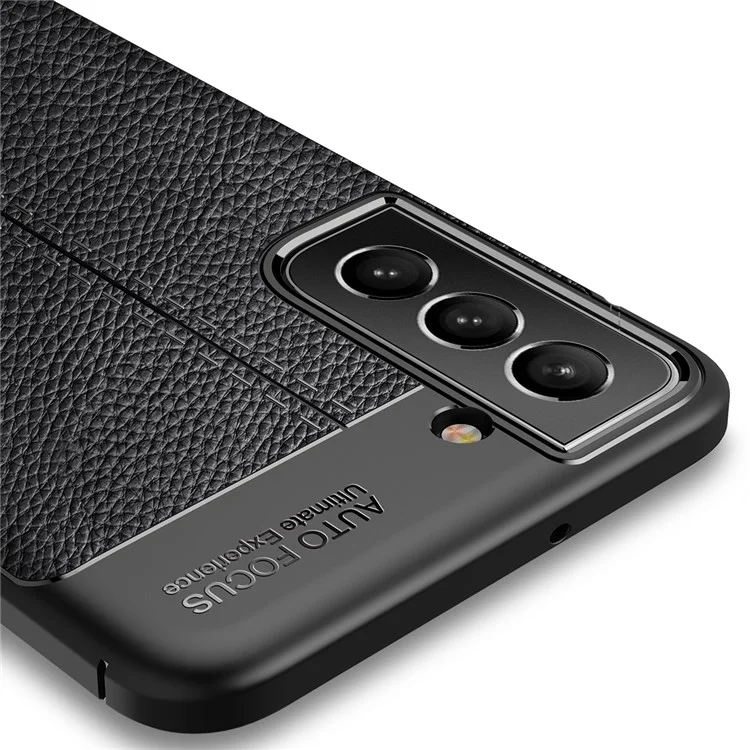 Litchi Skin Cellphone Back Case TPU Shell for Samsung Galaxy S22+ 5G - Black