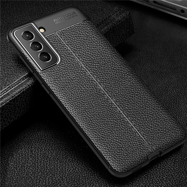 Litchi Skin Cellphone Back Case TPU Shell Para Samsung Galaxy S22+ 5G - Preto