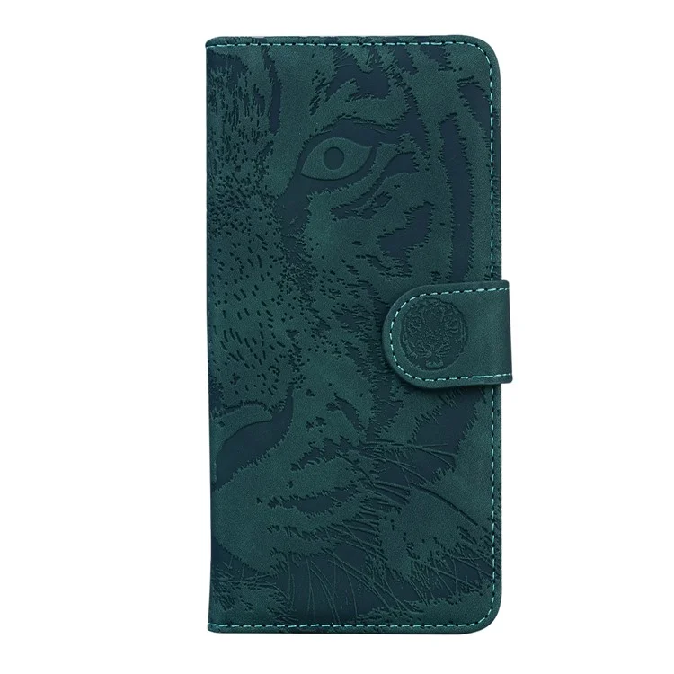 Big Tiger Imprint Pattern Shockproof PU Leather and TPU Phone Flip Case Wallet Stand Cover for Samsung Galaxy F22 - Green