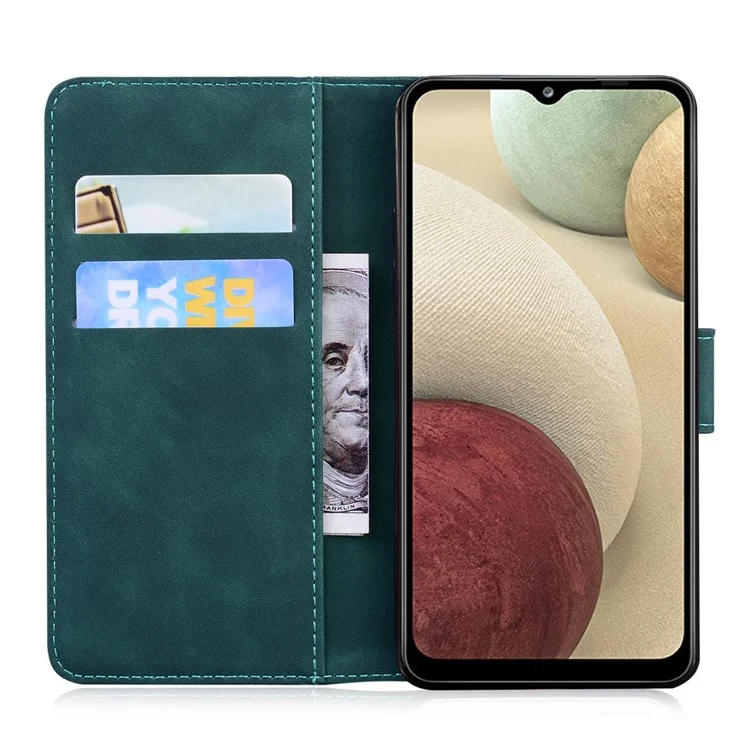 Big Tiger Imprint Pattern Shockproof PU Leather and TPU Phone Flip Case Wallet Stand Cover for Samsung Galaxy F22 - Green