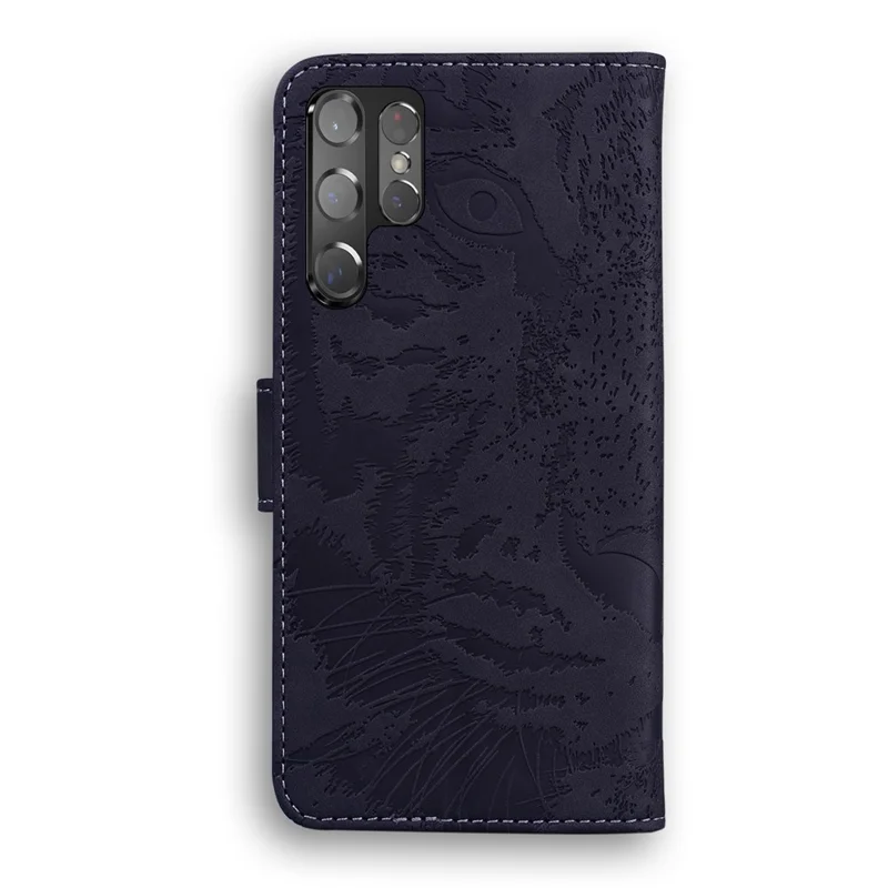 Tiger Pattern Imprinted Magnetic Clasp Leather Phone Case Stand Wallet Cover for Samsung Galaxy S22 Ultra - Black