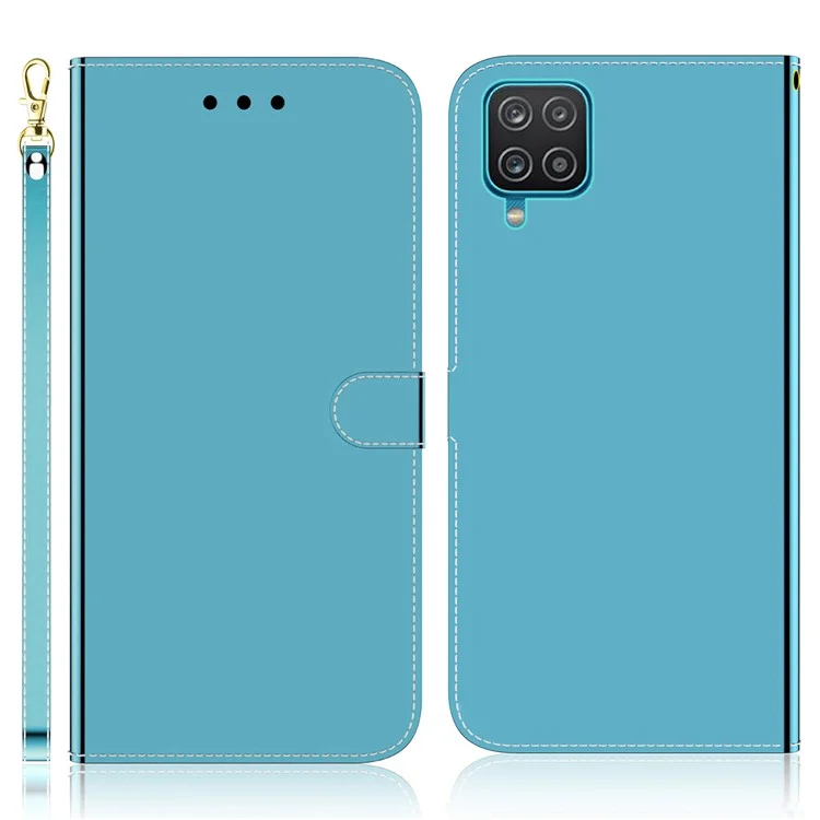 Strap Princet Anti-drop Anti-drop Résistant Aux Rayures Mirror de Surface Boîtier de Support Case de Cuir Pour Samsung Galaxy M32 (version Globale) - Bleu