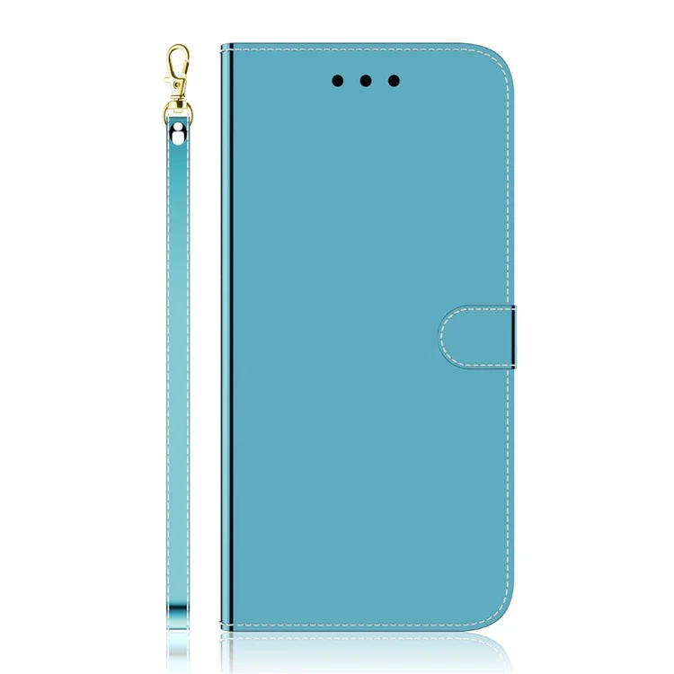 Strap Princet Anti-drop Anti-drop Résistant Aux Rayures Mirror de Surface Boîtier de Support Case de Cuir Pour Samsung Galaxy M32 (version Globale) - Bleu