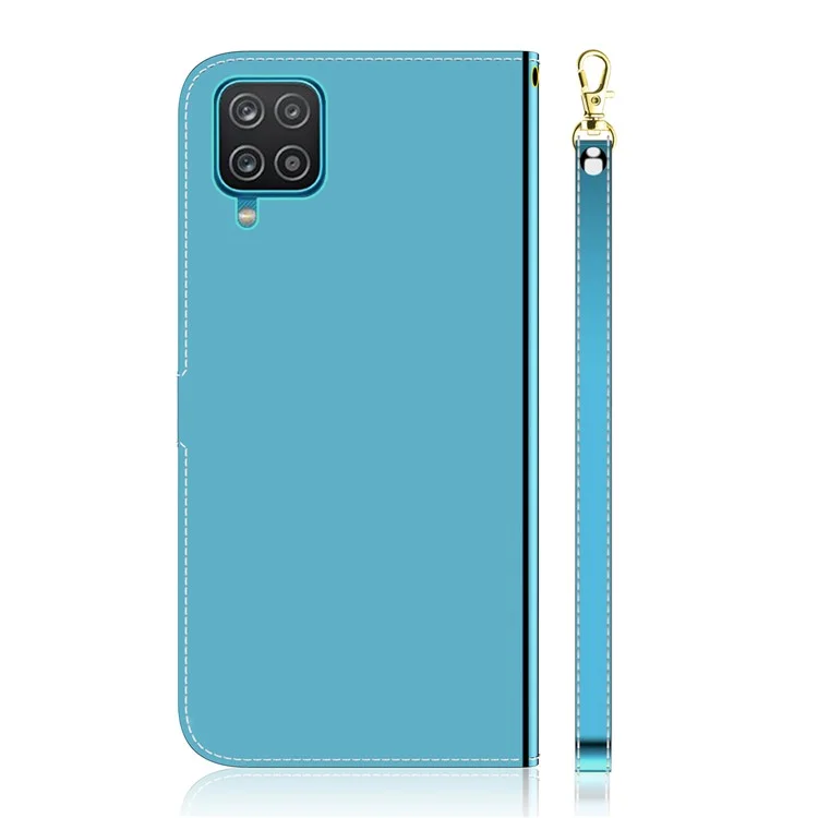 Strap Princet Anti-drop Anti-drop Résistant Aux Rayures Mirror de Surface Boîtier de Support Case de Cuir Pour Samsung Galaxy M32 (version Globale) - Bleu