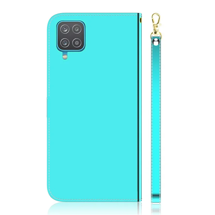Para Samsung Galaxy F22 4G PU PU Cuero Mirador de Cuero Manor de Superficie Soporte de la Billetera Del Teléfono Con Cáscara - Cian